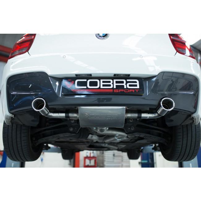 Cobra Sport BMW M135i F20/F21 cat back performance exhaust system with polished tips and stainless steel construction.