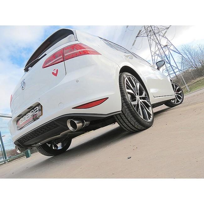 Cobra Sport VW Golf GTD Mk7 2.0 TDI GTI Style Rear Axle Back Exhaust installed on a car showing the polished exhaust tip