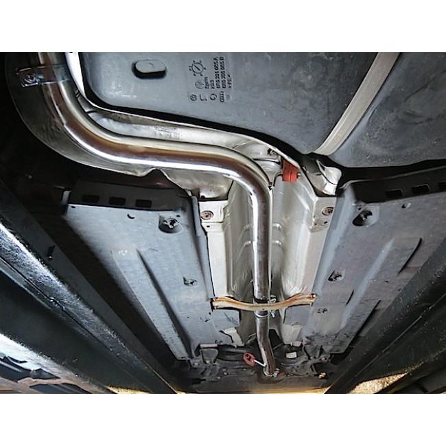 Cobra Sport VW Polo GTI 6R 1.4 TSI cat-back performance exhaust system showing polished stainless steel muffler and piping.