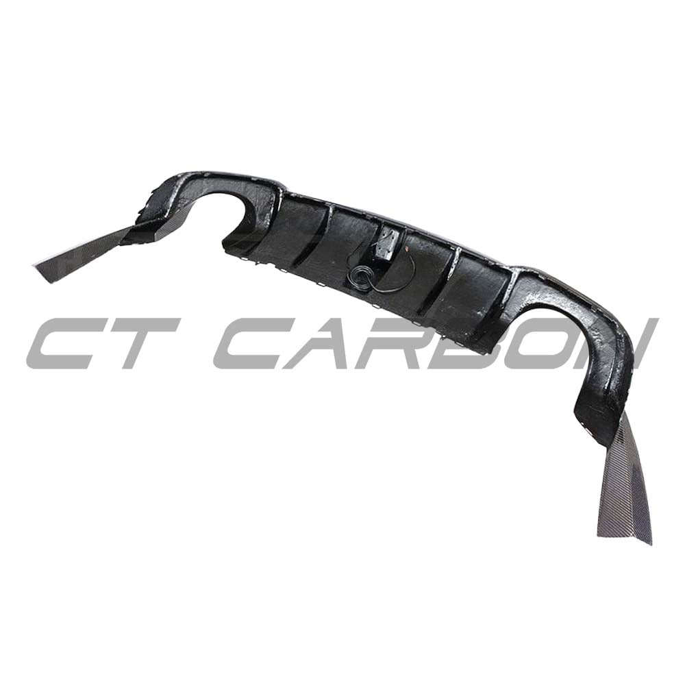 Audi RS3 8V saloon rear carbon diffuser with DTM light by CT Carbon, showcasing sleek aerodynamic design and carbon fiber finish.