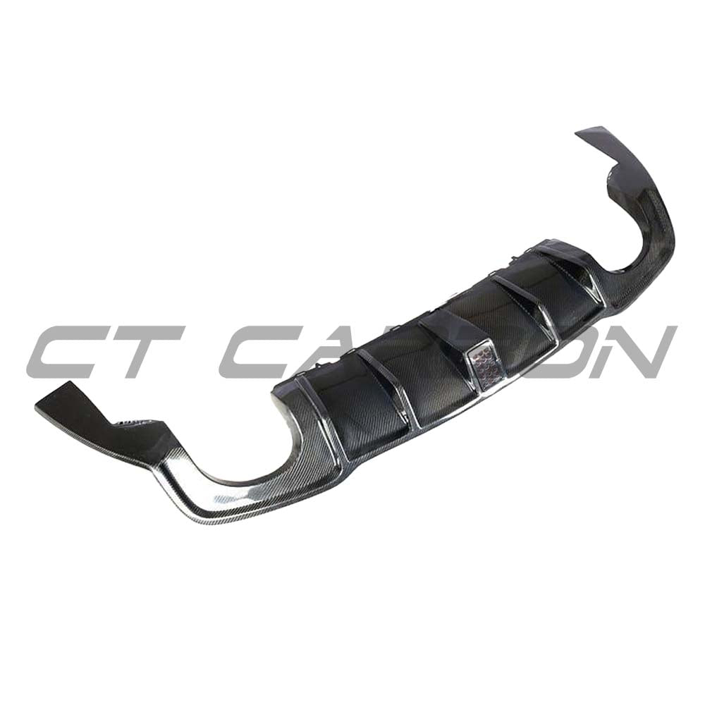 CT Carbon rear carbon diffuser with DTM light for Audi RS3 8V saloon, showcasing aerodynamic design and high-quality carbon fiber.
