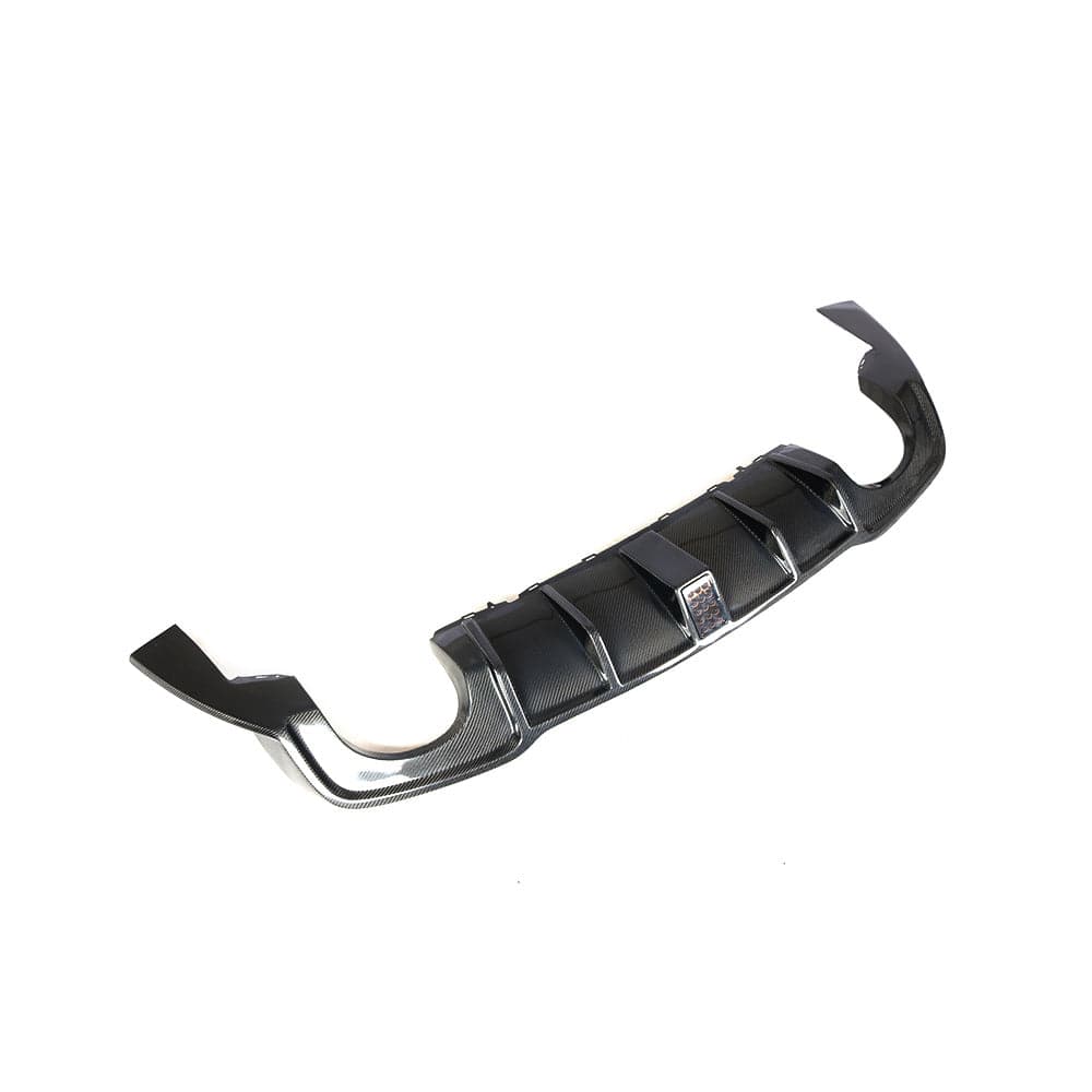 CT Carbon rear carbon diffuser with DTM light for Audi RS3 8V saloon, showcasing aerodynamic design and carbon fiber finish.