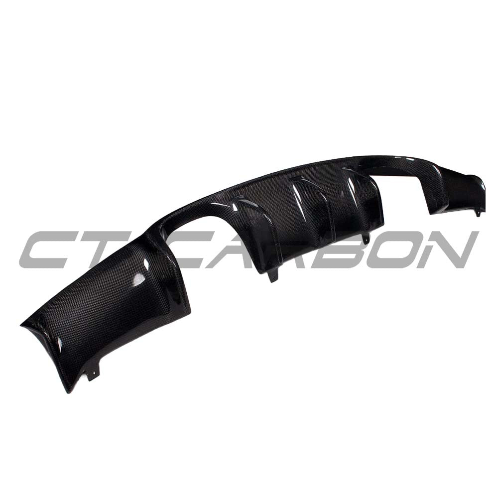 BMW E92/E93 M3 carbon fibre diffuser by CT Carbon, showcasing the sleek, aerodynamic design of the high-performance car accessory.