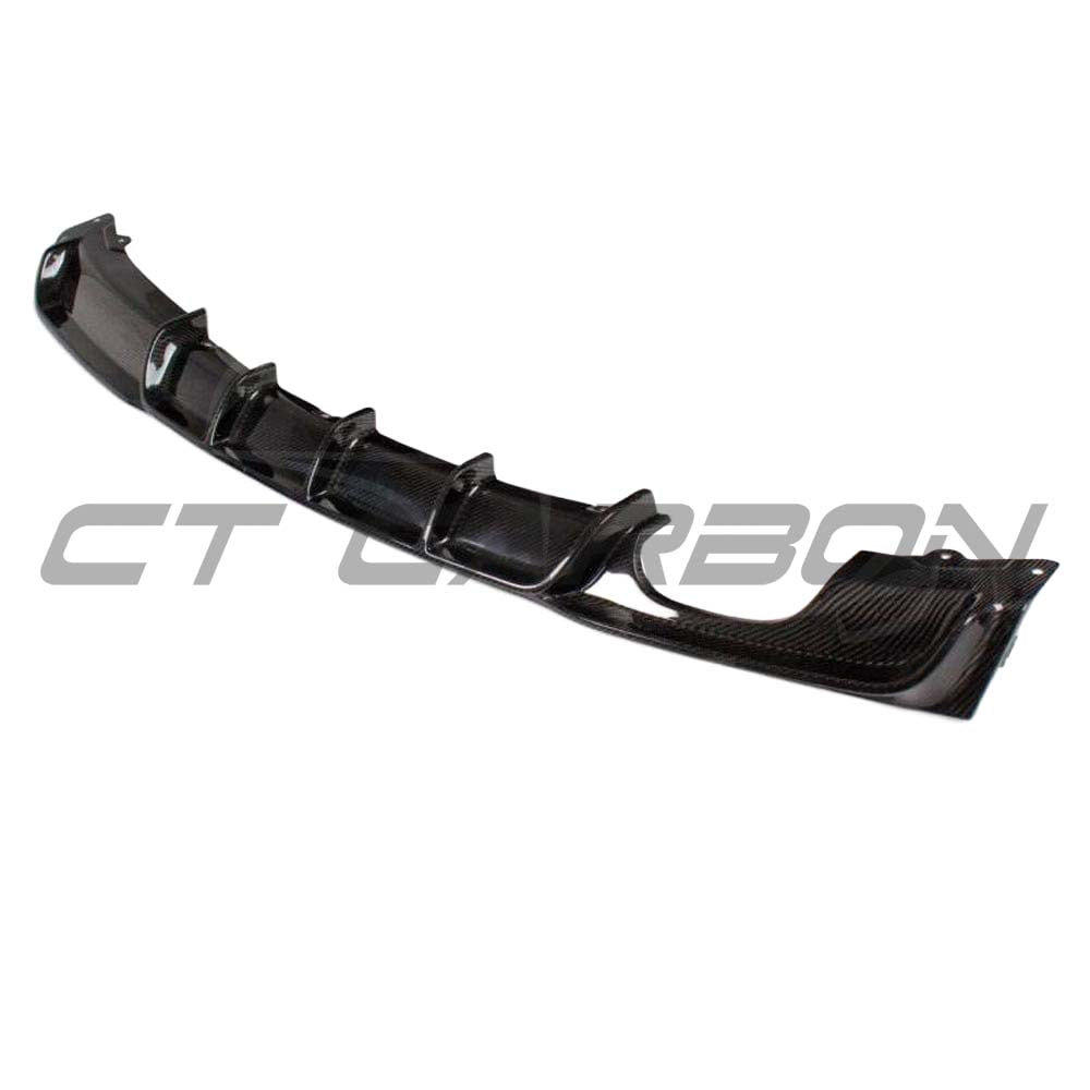 BMW F30 3 Series 2011-2019 CT Carbon full carbon fibre diffuser kit with MP style twin exhaust tips, showcasing lightweight, high-performance design.
