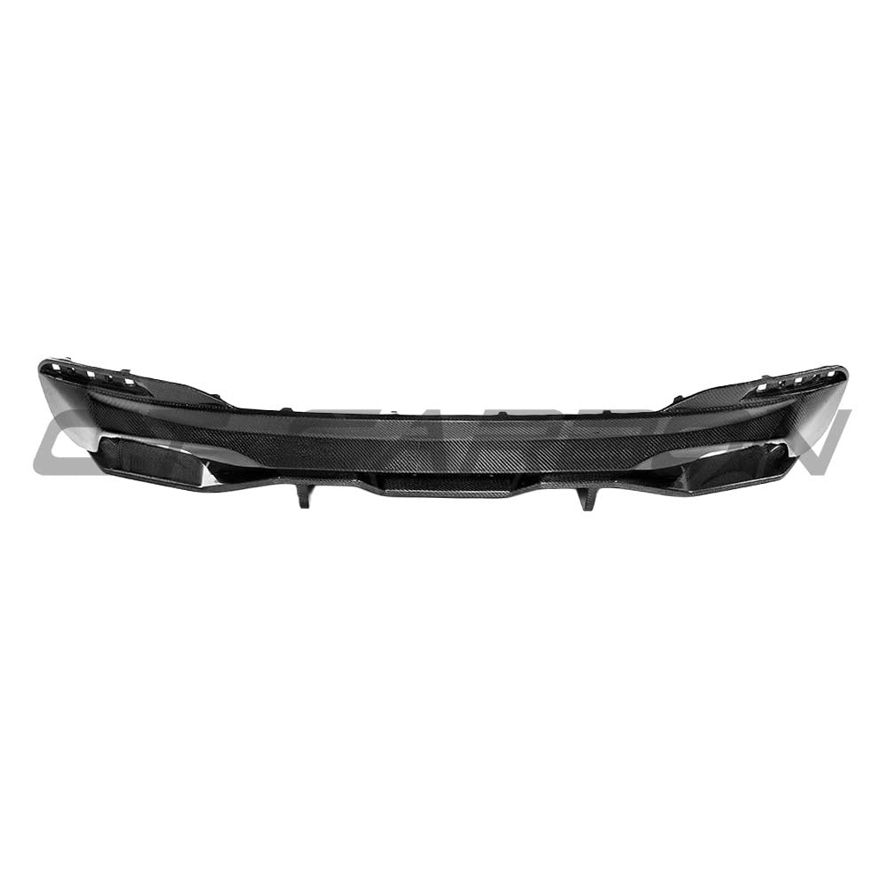 BMW G30 5 Series M Sport carbon fiber diffuser by CT Carbon, OEM style, showcasing sleek black carbon fiber finish and aerodynamic design.