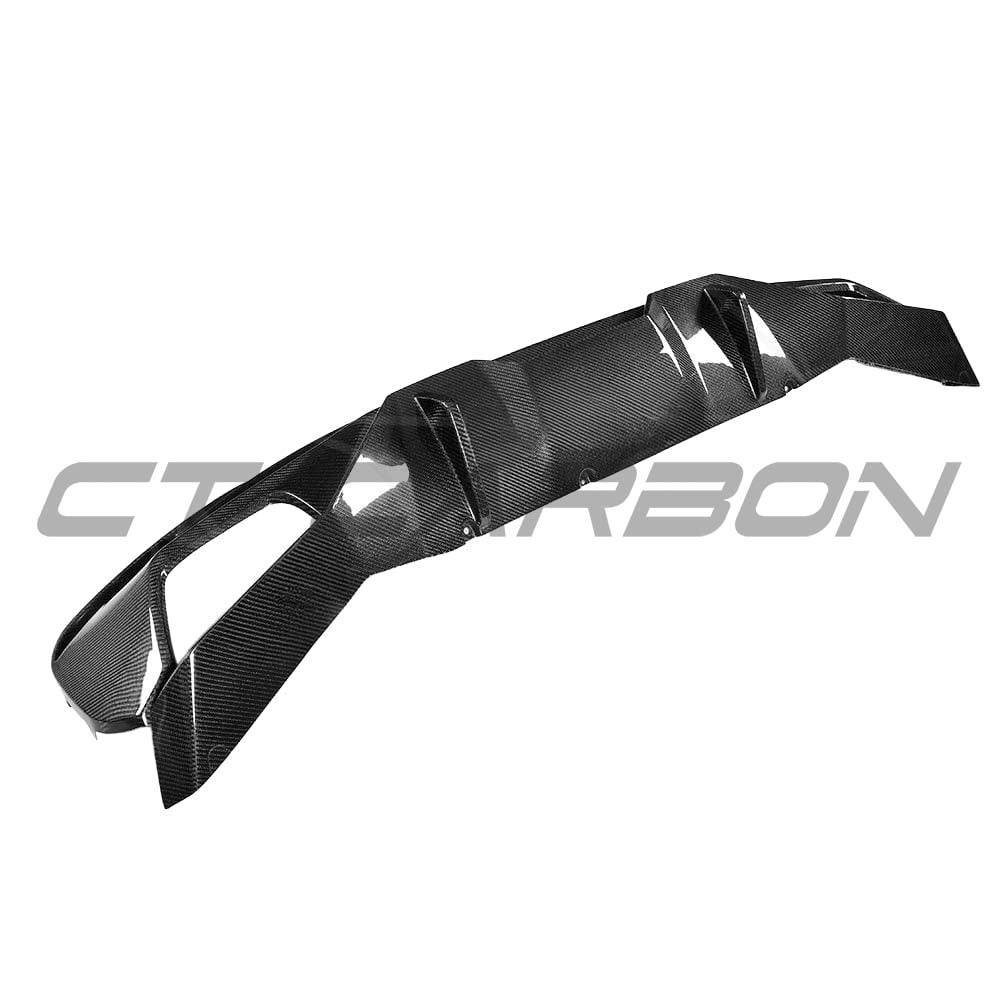 BMW G30 5 Series V8 carbon fiber diffuser kit by CT Carbon, showing the sleek OEM-style M Sport diffuser in black carbon fiber.