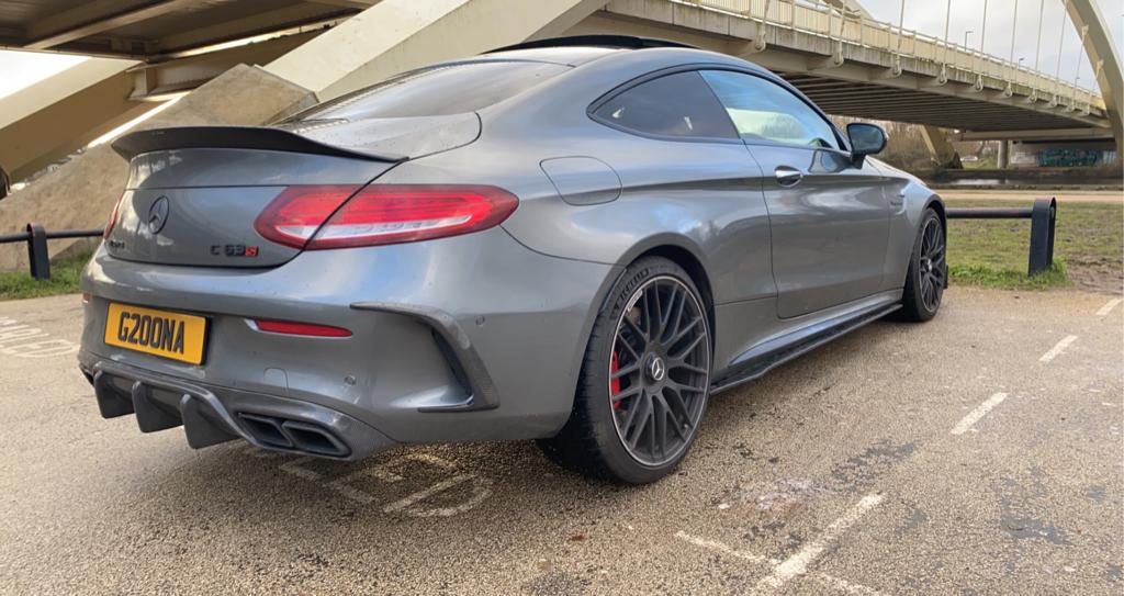 Full carbon fiber kit for Mercedes C63 W205 coupe by CT Carbon, featuring detailed views of the pre-facelift 2015-2018 model.