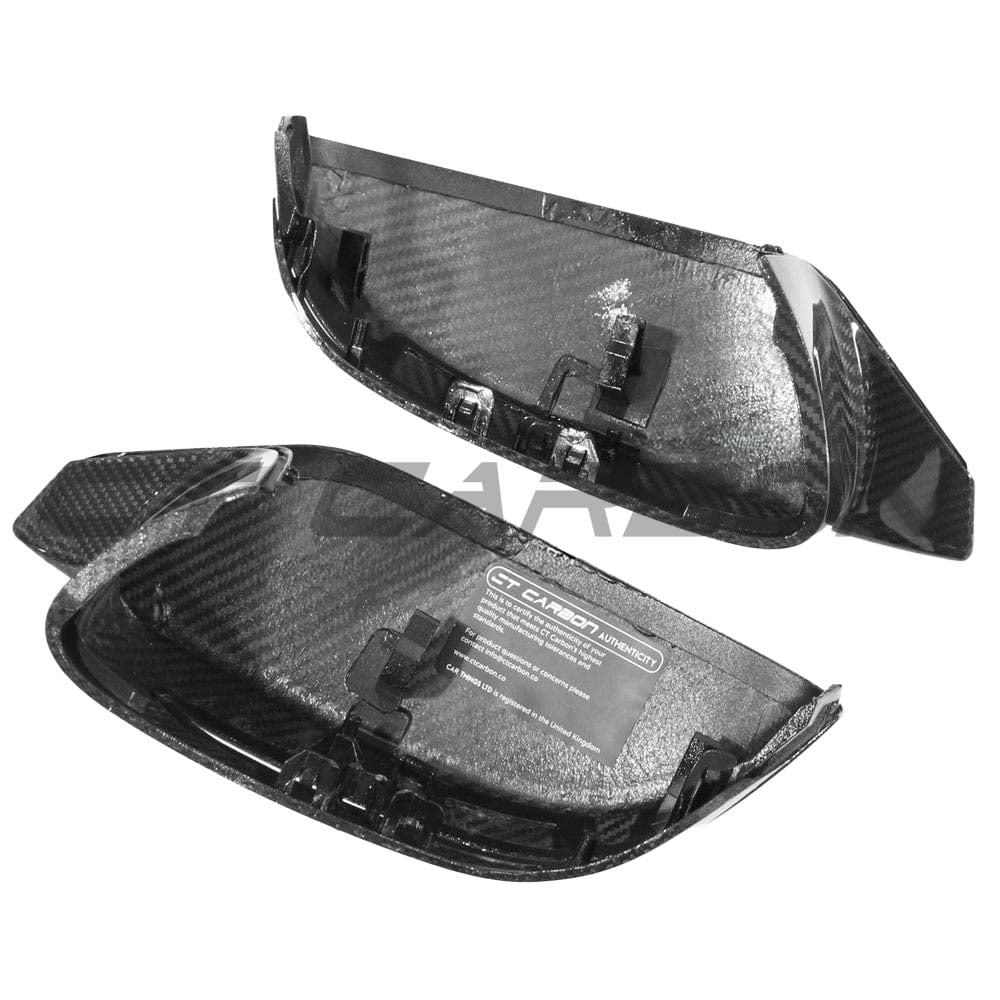 BMW M2 M3 M4 G80 G81 G82 G83 G87 carbon fibre replacement mirrors by CT Carbon, RHD, showcasing sleek aerodynamic design.