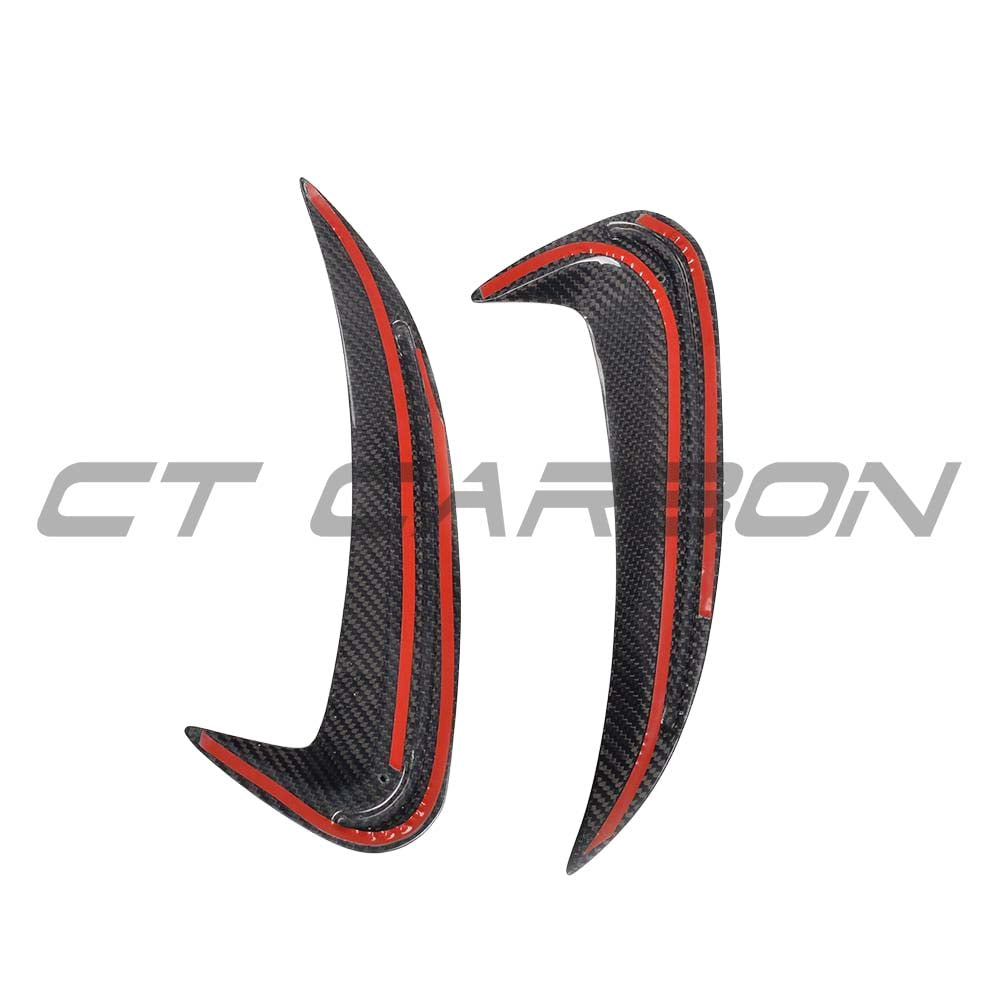 Carbon fiber rear bumper canards for Mercedes W205 C63 and C43 saloon by CT Carbon, showcasing aerodynamic accessories.