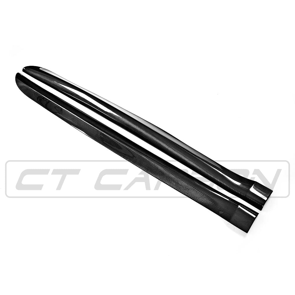 BMW F15/F85 X5 X5M carbon fibre side skirts by CT Carbon, showing sleek, lightweight automotive side skirts with a textured finish.