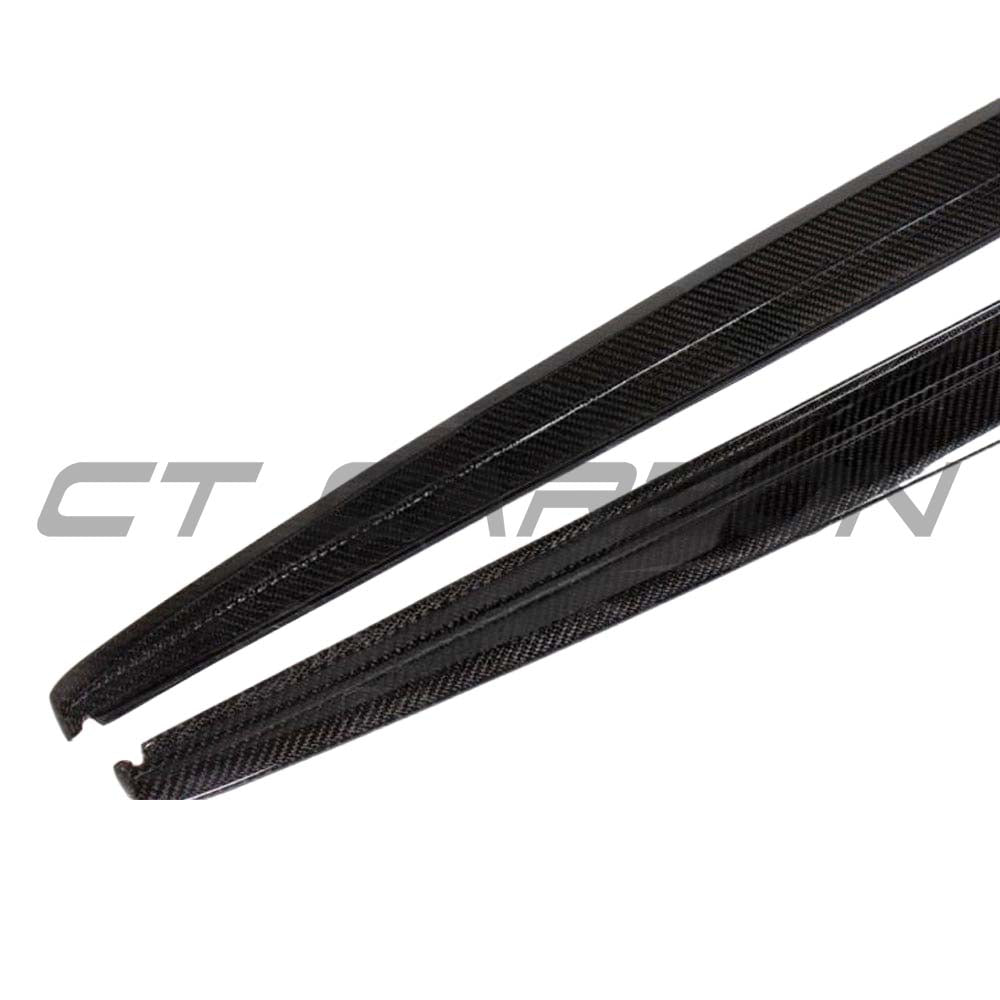 BMW F30 3 Series 2011-2019 CT Carbon side skirts in full carbon fibre, MP style, designed for sporty appearance and aerodynamic enhancement.