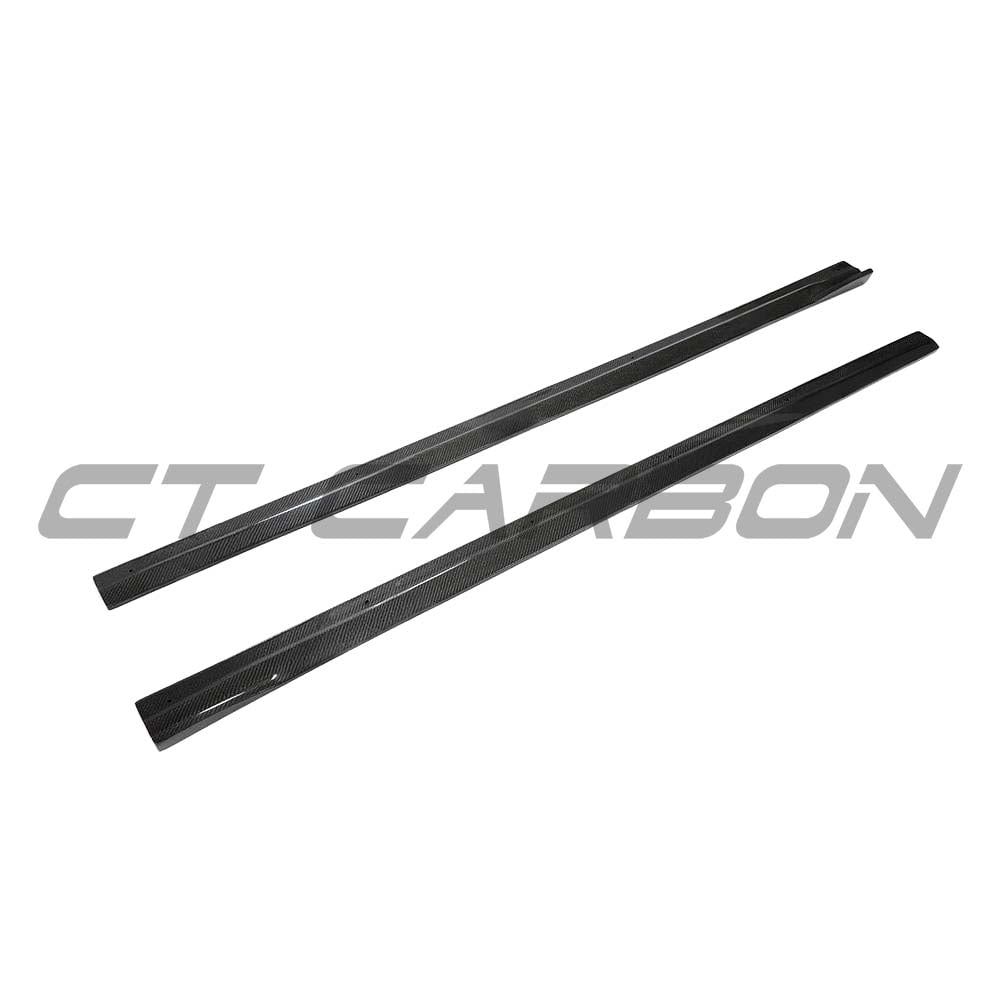 BMW M2 F87 Carbon Fibre Side Skirts by CT Carbon, showcasing sleek 3D-style design for enhanced aerodynamics and sporty look.
