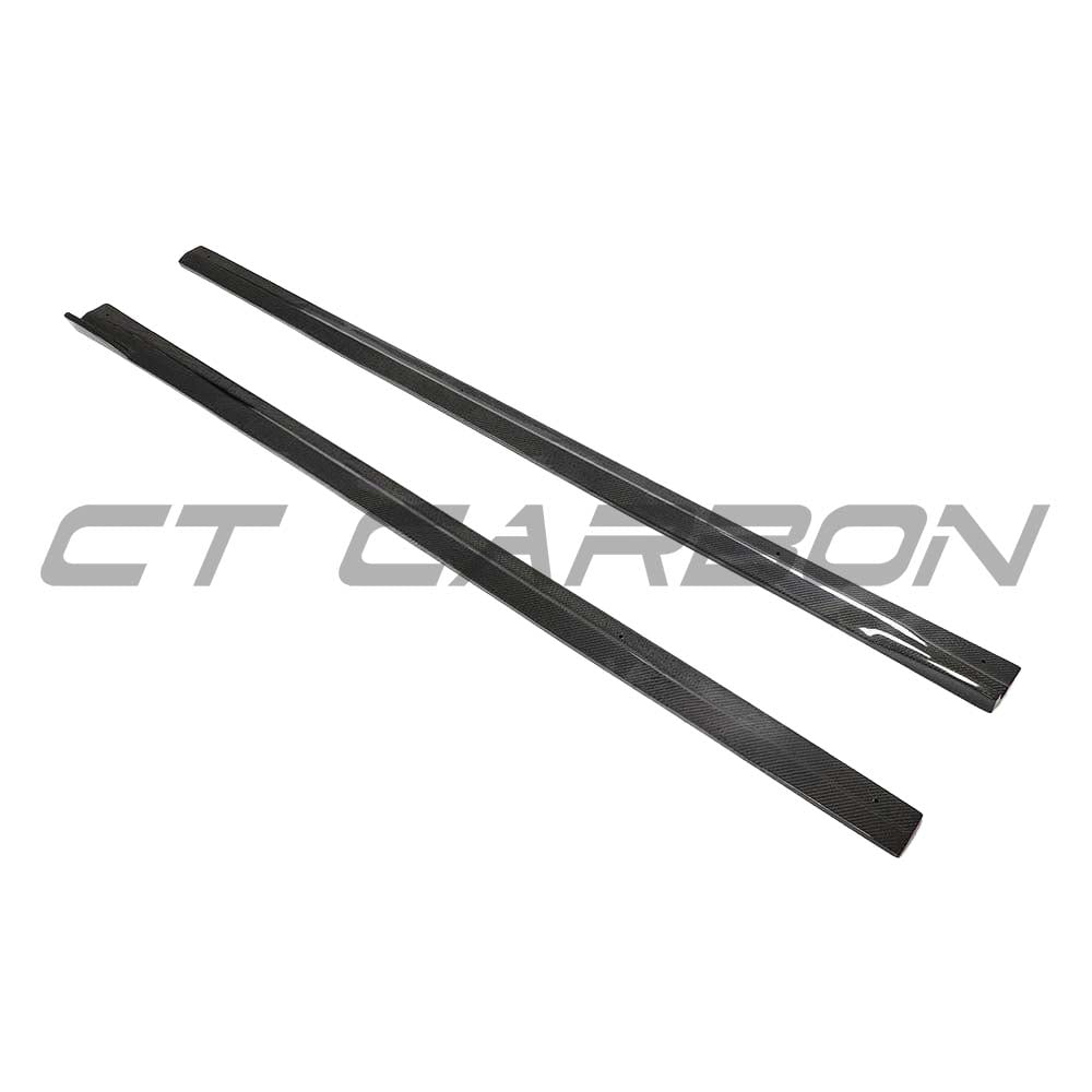 BMW F87 M2/M2C CT Carbon full carbon fibre side skirts kit with 3D-style design, showcasing sleek, lightweight car body enhancements.