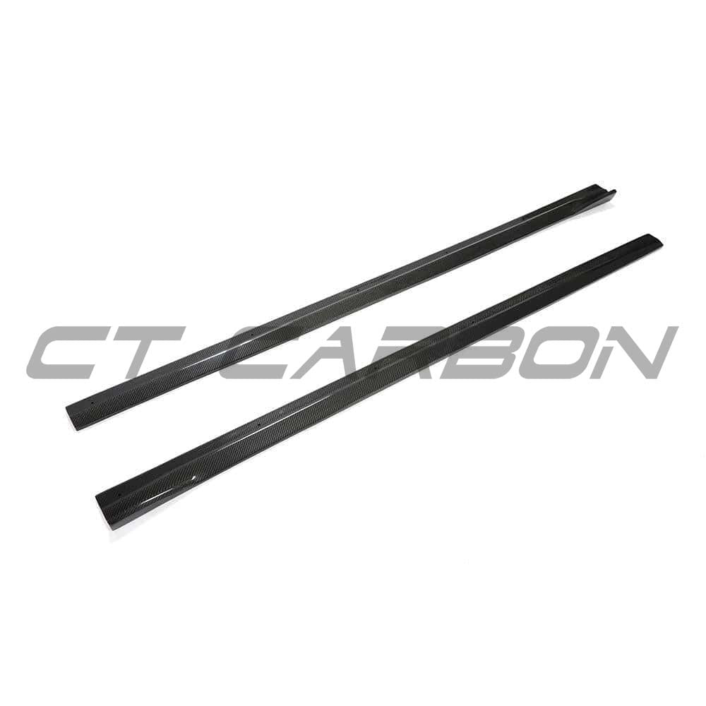 BMW F87 M2 M2C CT Carbon fiber side skirts kit with 3D style design for enhanced aerodynamics and sporty appearance.