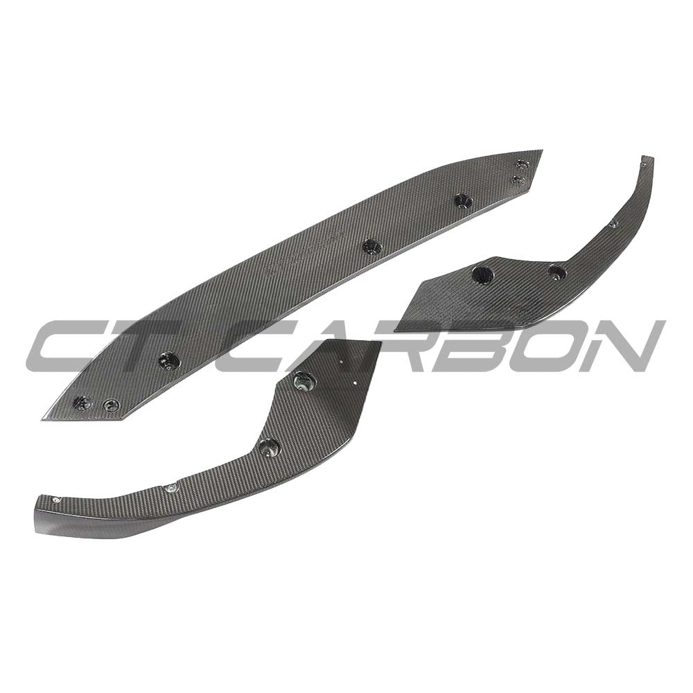 Full carbon fiber kit for Audi A3/S3 8Y saloon by CT Carbon, featuring splitters with a sleek, textured carbon fiber finish.