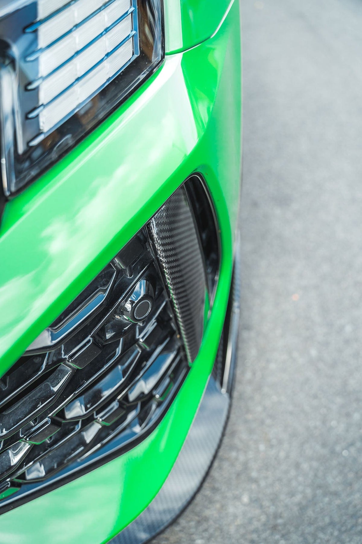 Carbon fibre front bumper corners for Audi RS3 8Y 2022-2024 by CT Carbon, showcasing sleek, lightweight automotive accessories.