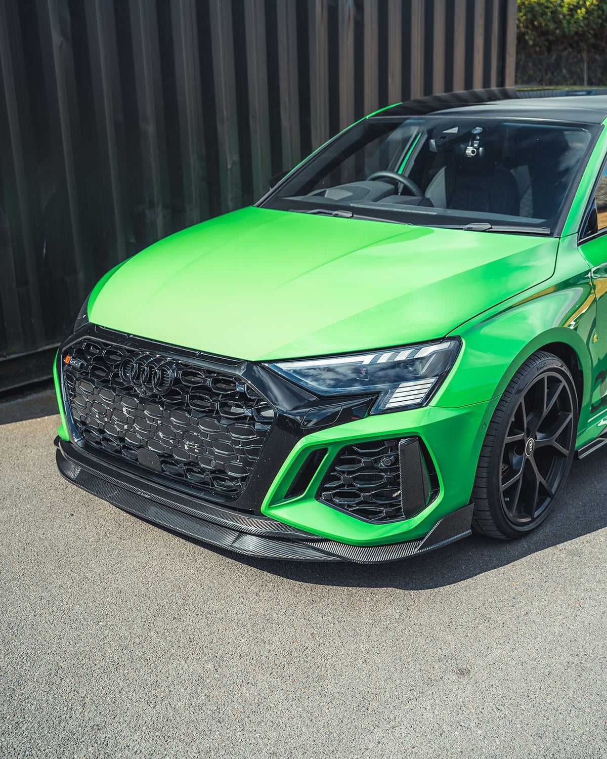 CT Carbon front bumper corners for Audi RS3 8Y 2022-2024, carbon fiber accessories enhancing sporty appearance and aerodynamics.