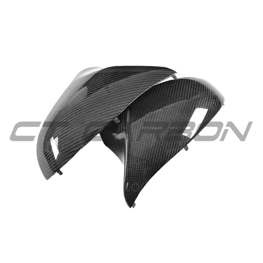 BMW F80/F82/F83/F87 M2C M3 M4 Carbon Fibre Mirrors by CT Carbon, LHD only, close-up of sleek, lightweight carbon fiber side mirrors.