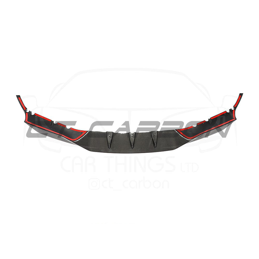 BMW F90 M5 M5C Competition carbon fibre splitter by CT Carbon, showcasing sleek aerodynamic R-style design.