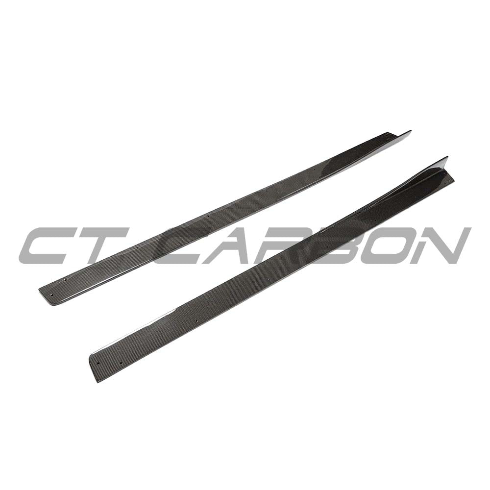 BMW M3 M4 F80 F82 F83 carbon fiber side skirts by CT Carbon, featuring a 3D style design, shown from a side angle.