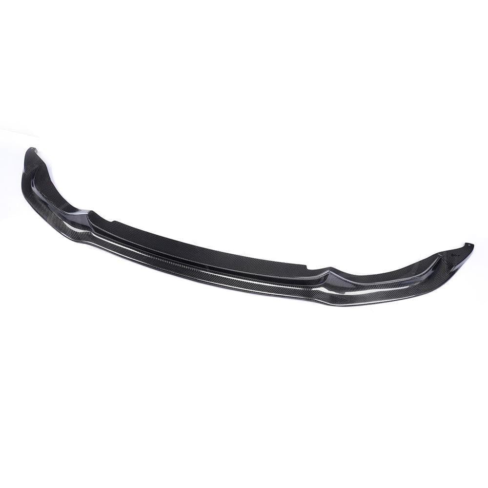Carbon fibre splitter for BMW M3 M4 F80 F82 F83 by CT Carbon, showcasing the V-style front splitter on the vehicle.