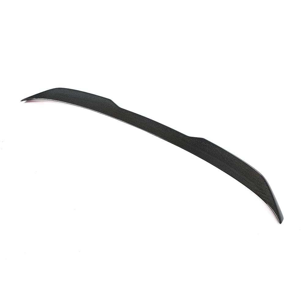 CT Carbon BMW M5 F90 and G30 5 Series carbon fiber spoiler, split-style, mounted on vehicle, showcasing sleek aerodynamic design.