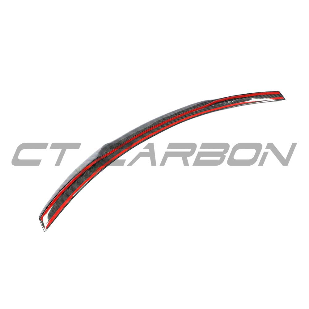 BMW M4 F82 carbon fiber spoiler by CT Carbon, MP style, showcasing sleek aerodynamic design on the car's rear.