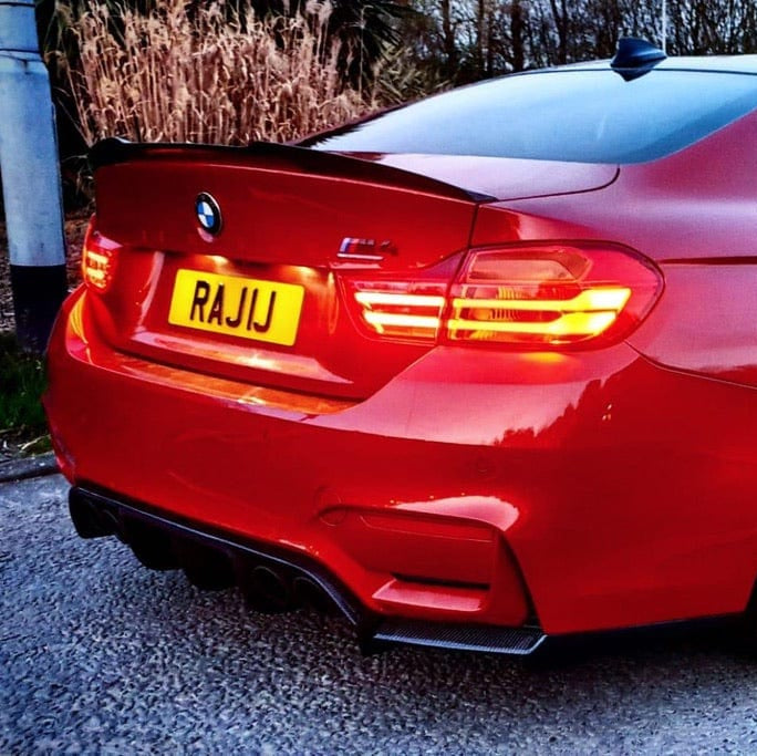 BMW M4 F82 carbon fibre spoiler by CT Carbon, MP style, showing the sleek, aerodynamic design on the car's rear.