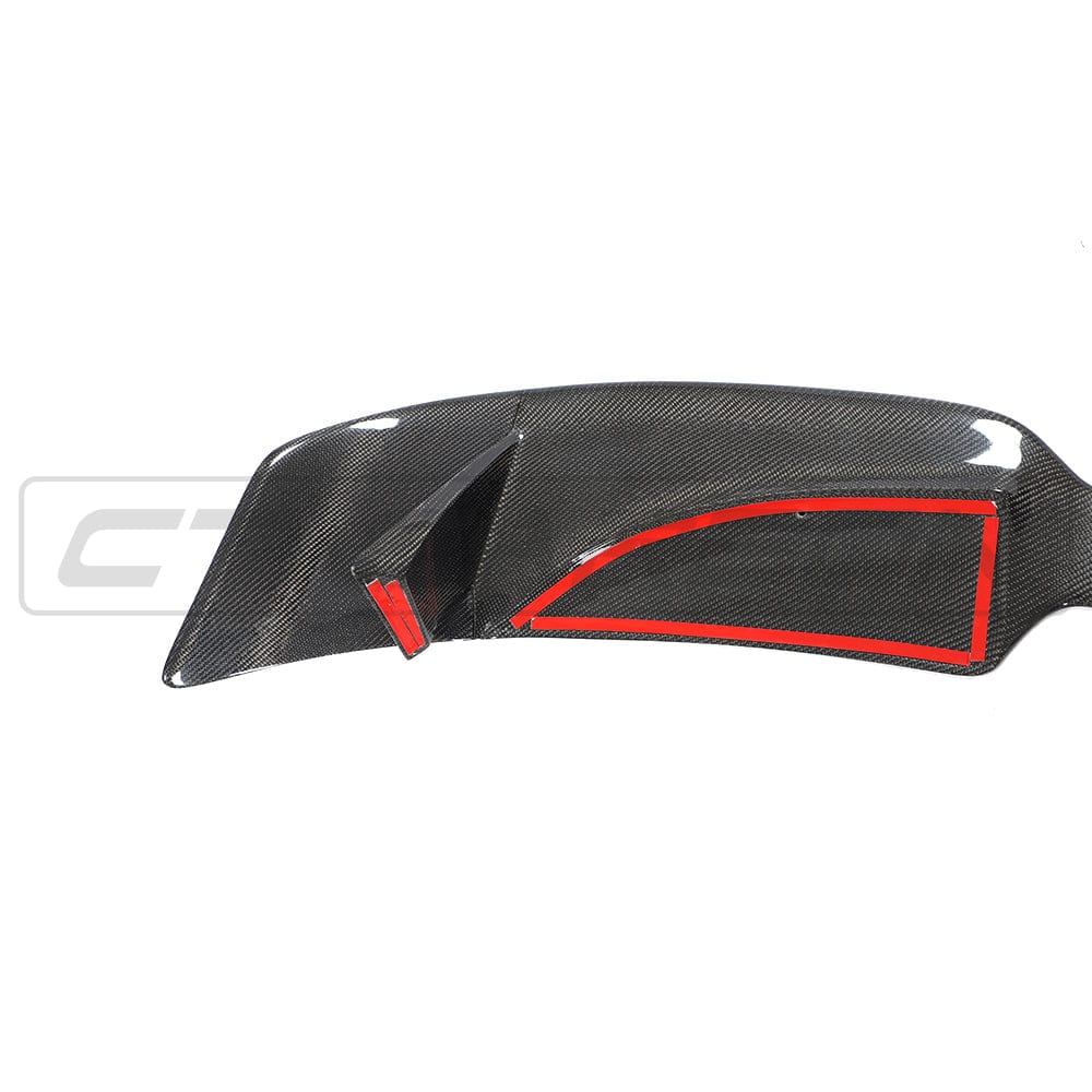Carbon fibre spoiler for Mini Cooper S F56/JCW Sport Pack by CT Carbon, showcasing sleek aerodynamic design and high-quality finish.