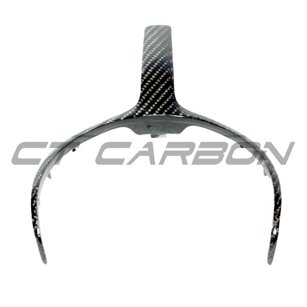BMW M Sport Fxx carbon fiber steering wheel trim by CT Carbon, showing close-up of sleek, textured carbon fiber detail for 2012-2019 vehicles.