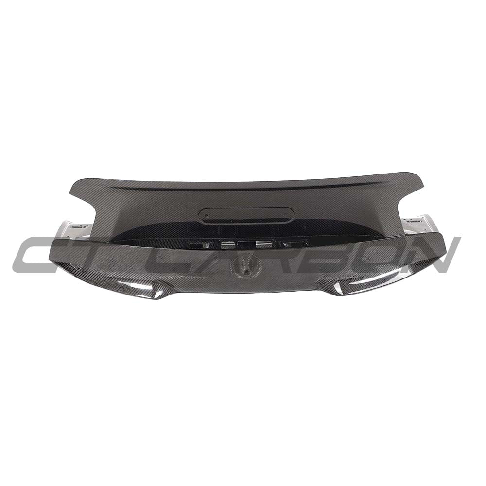 BMW M2 F87 and F22 carbon fiber bootlid by CT Carbon, lightweight, aerodynamic car part with a sleek matte finish.
