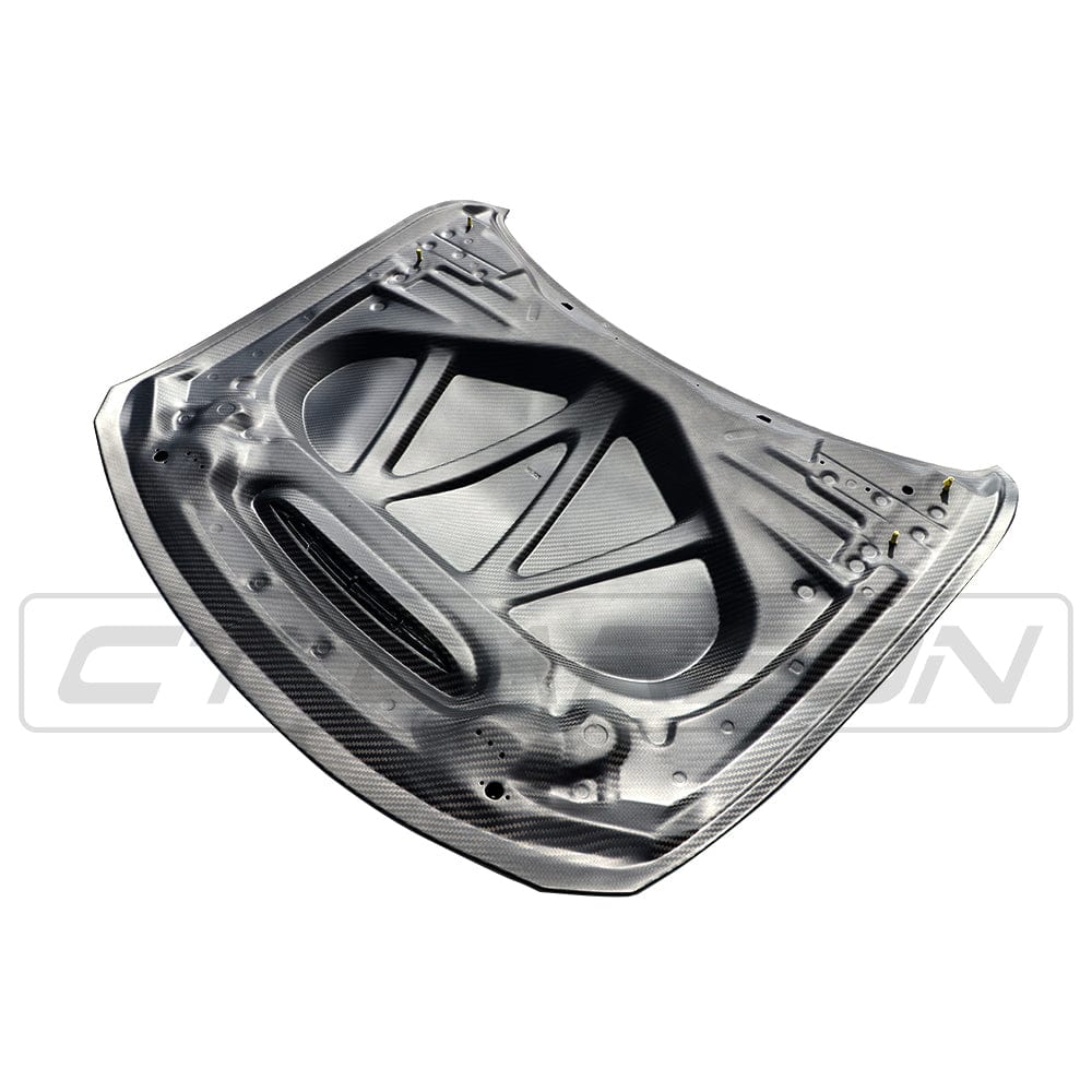 BMW M3 M4 F80 F82 F83 carbon fiber bonnet by CT Carbon, showcasing GTS style lightweight carbon fiber car hood.