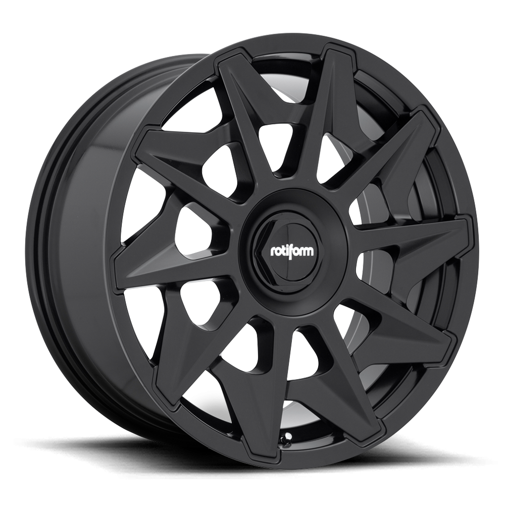 Rotiform CVT wheels in black, matte anthracite, and silver finish displayed on a car with a close-up view of the alloy rims.