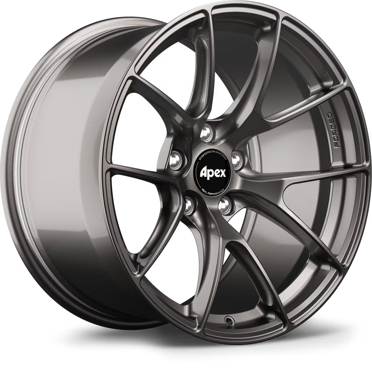 Apex VS-5RS forged alloy wheels with a sleek multi-spoke design, showcasing a polished finish on a car wheel.