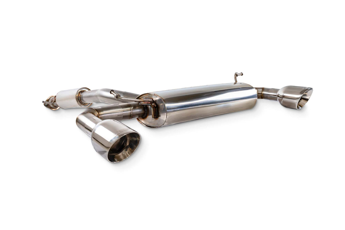Scorpion Toyota Yaris GR GEN 2 resonated GPF-back exhaust system with polished metal finish and dual exhaust tips.
