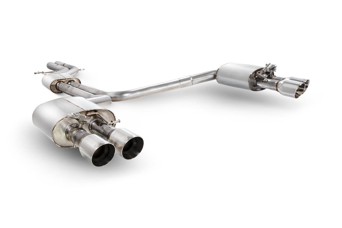 Scorpion Audi S6/S7 C7 resonated half exhaust system with electronic valves installed under the vehicle.