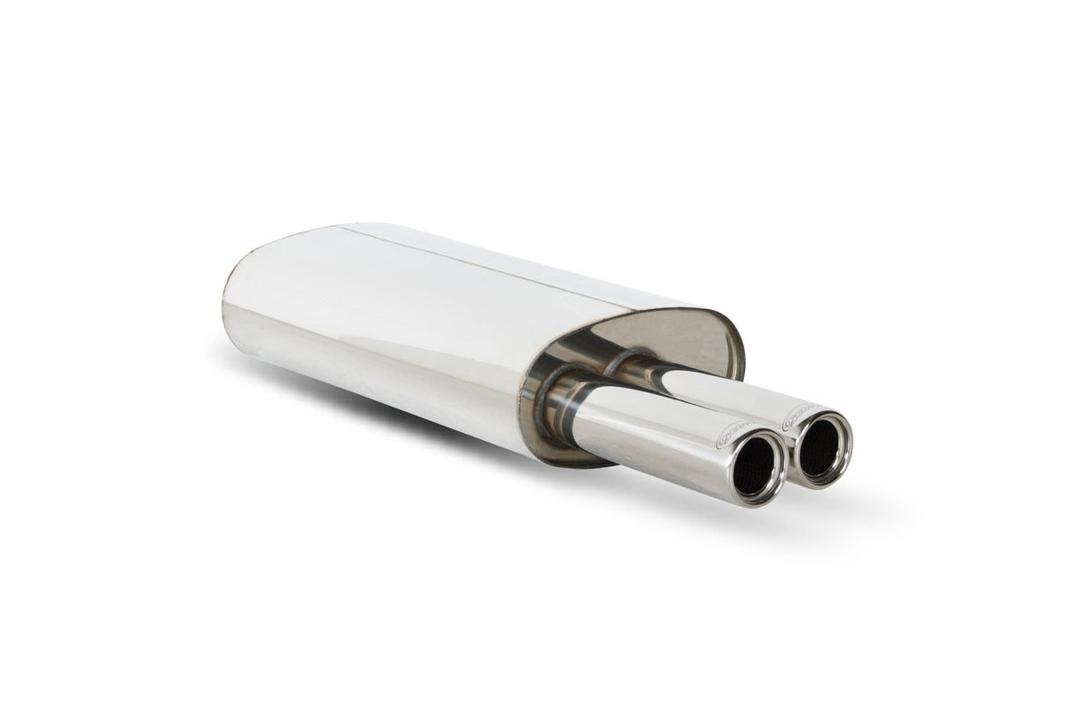 Scorpion BMW 325 E30 full exhaust system with visible pipes and muffler for coupe, Cabrio, and touring models.
