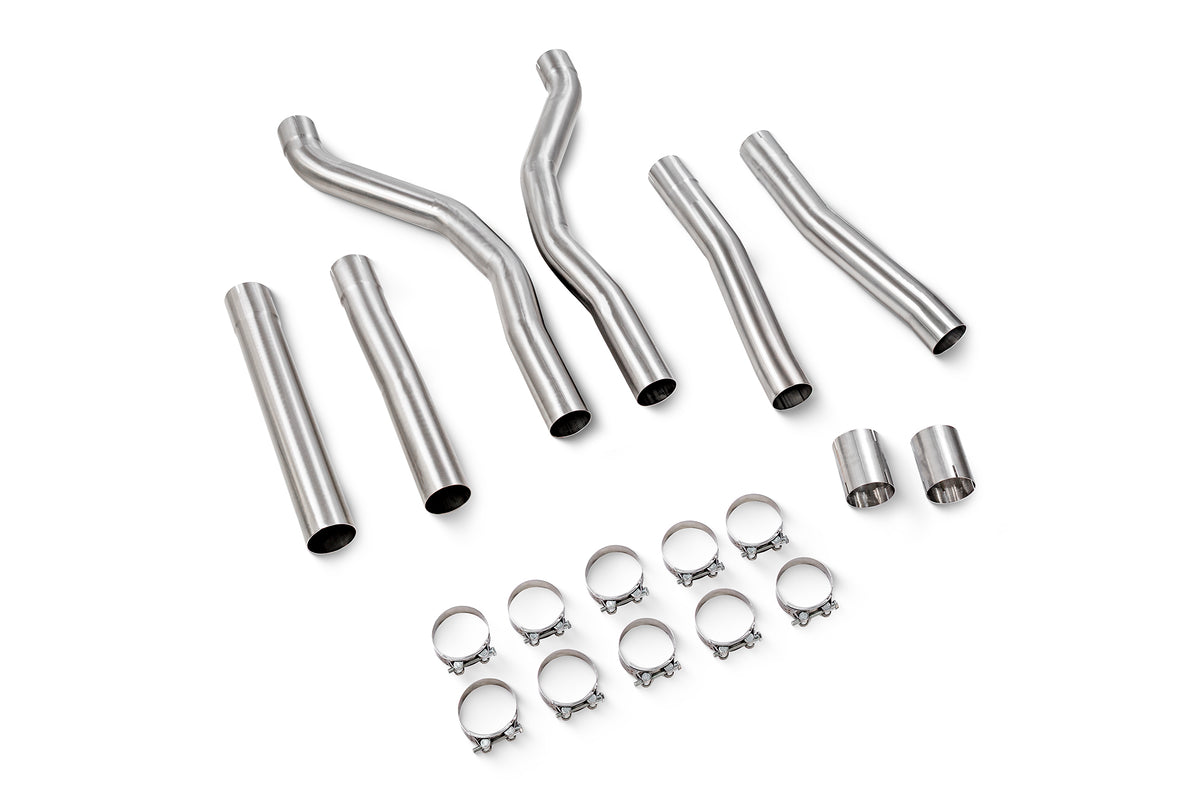 Scorpion BMW F90 M5 GPF delete resonator pipe, pre and post LCI, designed for enhanced exhaust sound and performance.