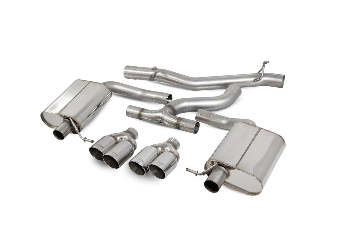 Scorpion Seat Leon Cupra ST 300 Carbon Edition cat-back exhaust system with non-resonated pipes and sleek exhaust tips.