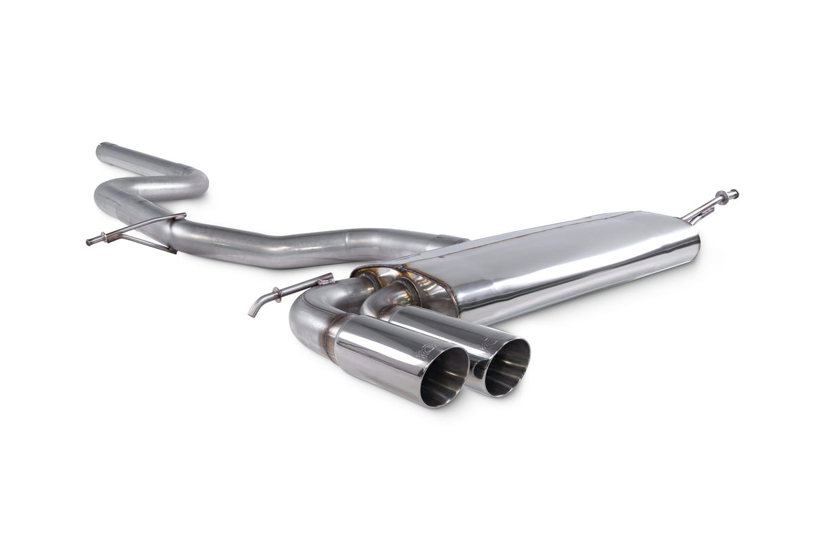 Scorpion Volkswagen Scirocco 1.4/2.0 Tsi & 2.0 Tdi cat-back exhaust system with polished stainless steel pipes and muffler.