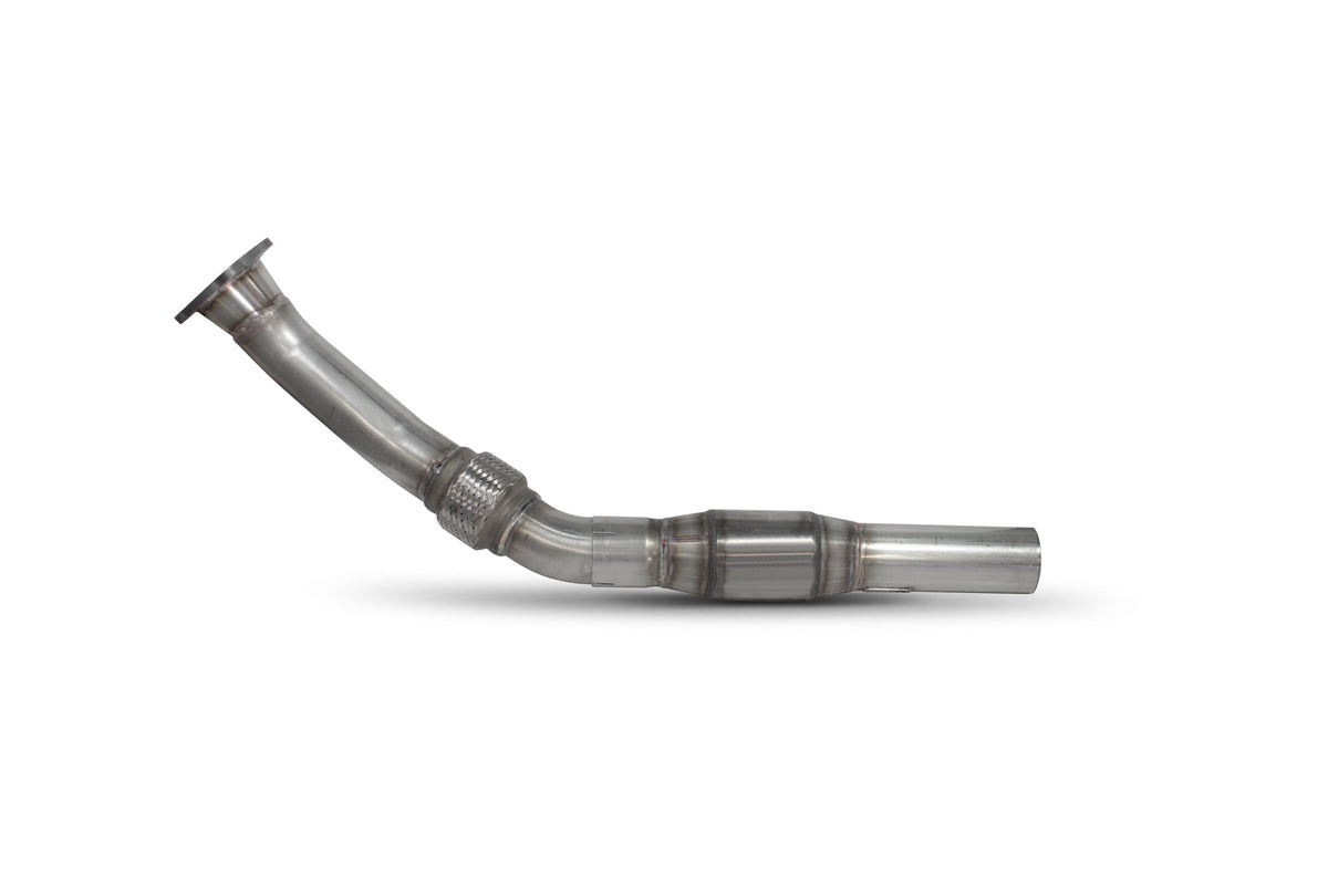 Scorpion Volkswagen Golf Mk4 GTI 1.8T sports cat downpipe with high-flow catalyst, metallic with flanged connections and exhaust ports.