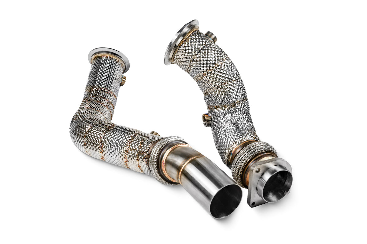 Scorpion BMW M3 F80, M4 F82 F83 GPF & Non-GPF de-cat downpipes, high-performance exhaust parts for M2 F87 Competition models.