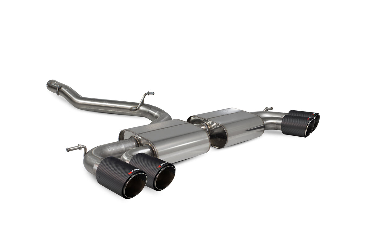 Scorpion Exhausts GPF-Back Exhaust System for Audi S3 8V 3-Door/Sportback, non-resonated, without valves, shown from the side.