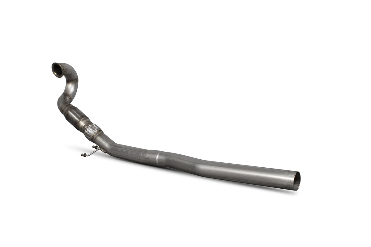 Scorpion sports cat downpipe with high flow catalyst for Volkswagen MK7 Golf R, Golf R Estate MK7.5, and Audi S3 8V non-GPF models.
