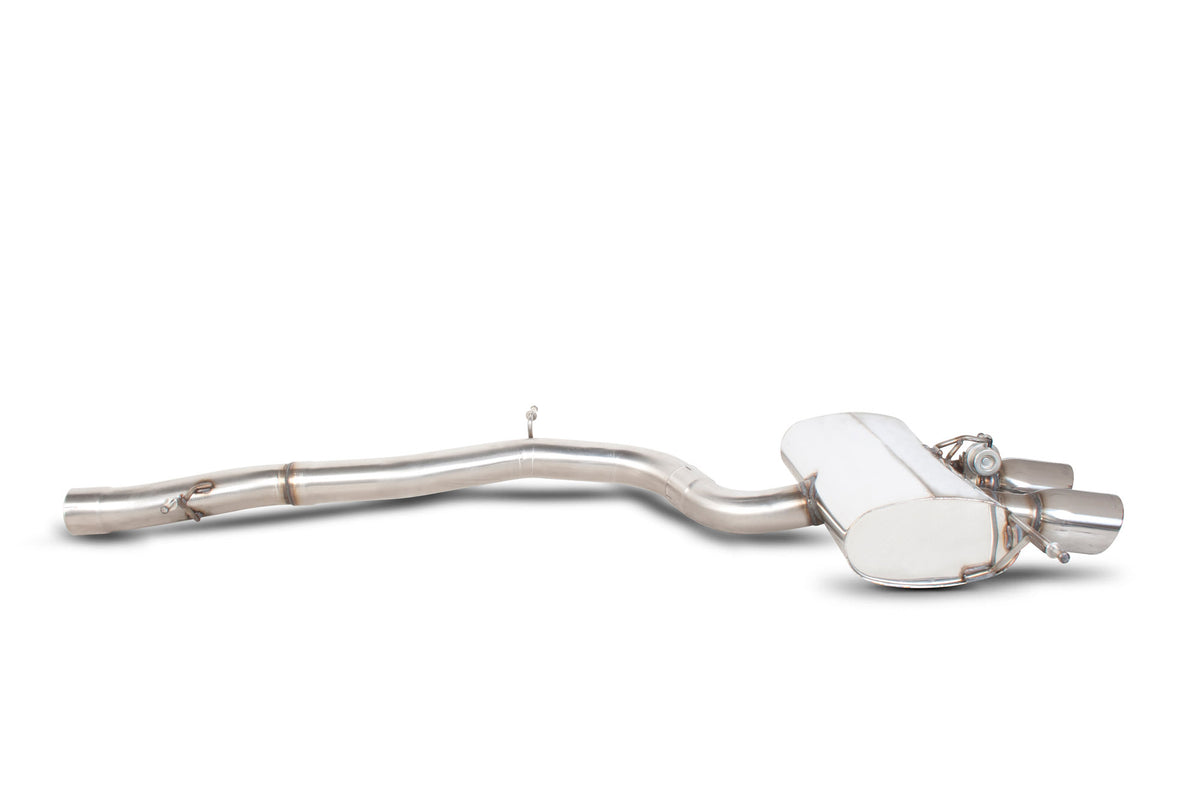 Scorpion Volkswagen Golf Mk6 R 2.0 Tsi cat-back exhaust system, non-resonated, installed on the car showing polished exhaust tips