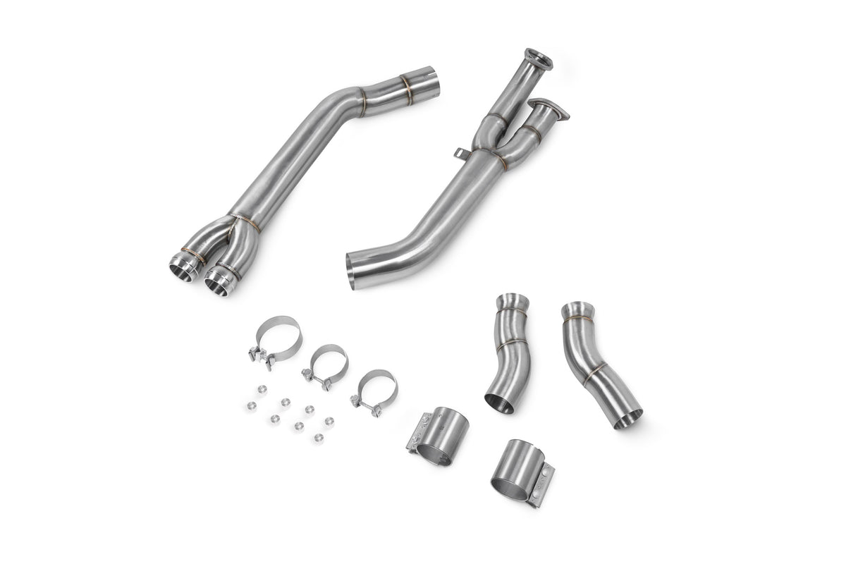Scorpion Exhausts mid pipe for BMW X3 M LCI, X4 M, X4 M Competition 3.0 LCi models, showing the stainless steel exhaust component