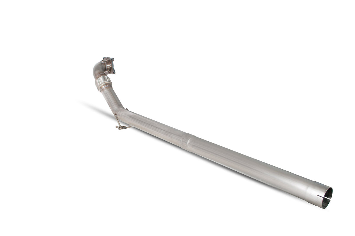 Scorpion Volkswagen Golf Mk6 GTI 2.0 TSI de-cat downpipe in stainless steel, showing the exhaust pipe and fittings.