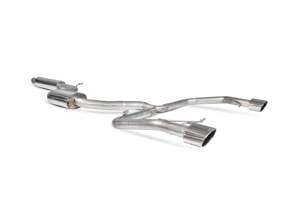 Scorpion Exhausts Cat-Back Exhaust System for Seat Leon Cupra 2.0 TSI 280/290, showing the resonated exhaust pipes and muffler