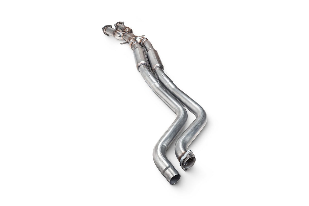 Scorpion BMW M3 E46 centre exhaust section, replacement part with polished metal finish and mounting flanges, for performance upgrade.