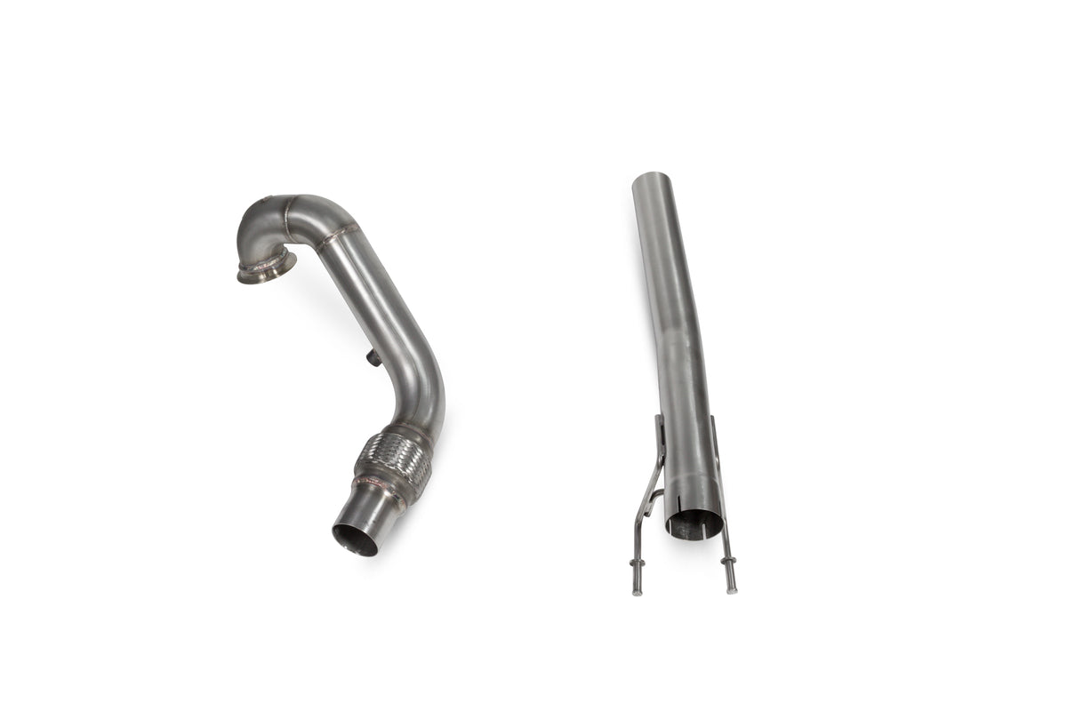 Scorpion Volkswagen Polo Gti 1.8T de-cat downpipe, stainless steel exhaust component with bolt connections and polished finish.